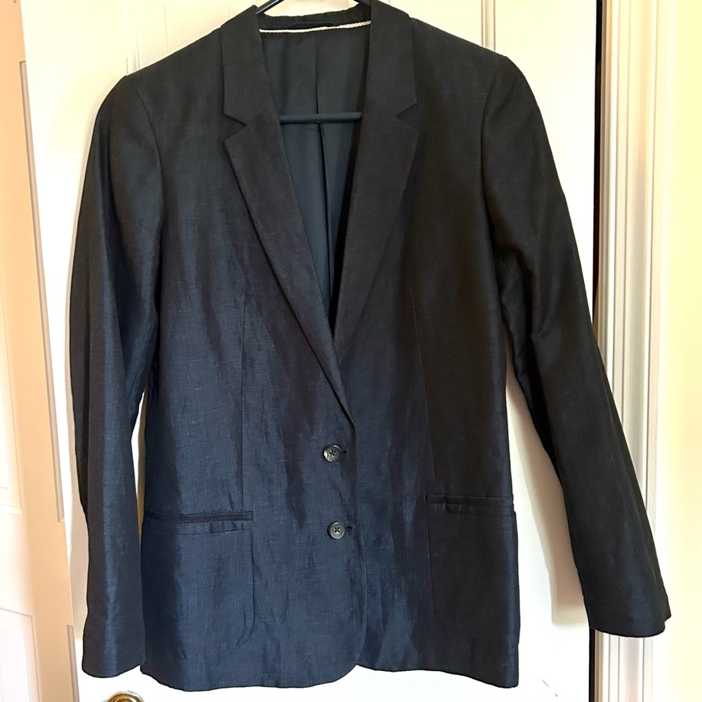 Massimo Dutti Women's Linen Blazer Navy Size Forty (US Size Six)